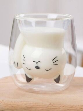 Clear Double-Wall Glass Bowl with Black Cat Face - Clear/Black